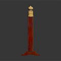 Traditional Red Wooden Railings With Golden Decorative Elements And Parallel Structure
