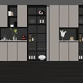 Modern Wine Cabinet With Glass Doors LED Lighting And Wine Bottle
