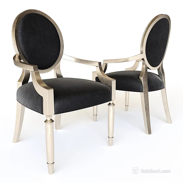 Modern Leisure Chairs With Black Upholstery And Metal Frame Oval Backrest 3d model 