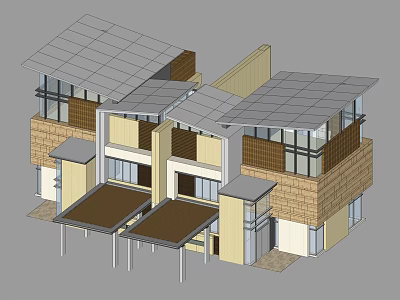 Modern Twin Villa Exterior With Connected Units Roof Balconies And Large Windows 3d model