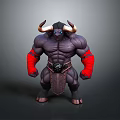 Muscular Fantasy Minotaur Character 3D Model With Horns Red Wristbands And Black Body
