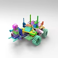 Building Blocks Mars Rover with Large Wheels Pink Top Green Antennas and Colorful Bricks