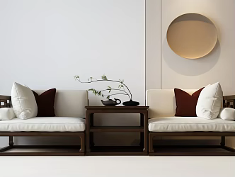 New Chinese Double Sofa Song's Double Sofa New Chinese Sofa Coffee Table Combination 3d model