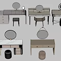 Modern Minimalist Dressing Tables With Marble Tops Round Mirrors And Matching Stools