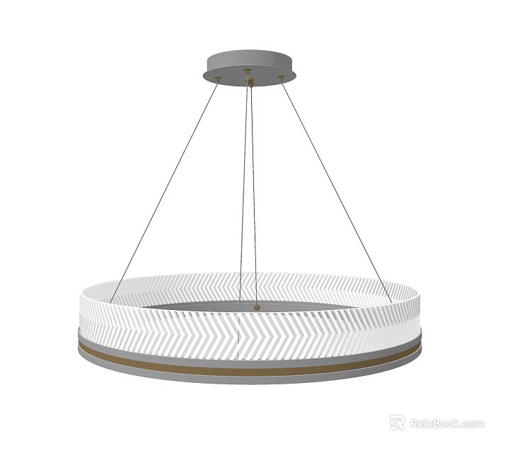 Modern Circular Chandelier With White Chevron Pattern And Gold Accents Hanging From Ceiling 3d model 
