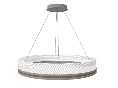 Modern Circular Chandelier With White Chevron Pattern And Gold Accents Hanging From Ceiling 3d model