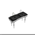 Double Sink Bathroom Vanity With Black Countertop White Cabinet And Chrome Faucets
