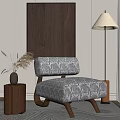Stylish Interior With Patterned Accent Chair Floor Lamp Vase And Abstract Art