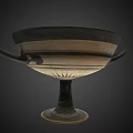 Ancient Two Handled Bowl Traditional Household Item with Figural Motifs Floral Decorations Bird Elements