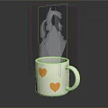 White Mug With Yellow Heart Patterns And Steam On Dark Background With Reflection 3d model