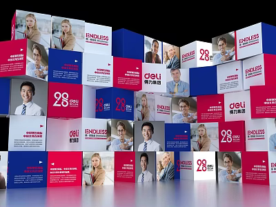Photo Check-in Spot With Red Blue White Boards 28 Deli FUNPLUS Logos And People 3d model
