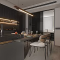 Modern Restaurant Open Kitchen Design With Black Cabinets And Dining Counter 3d model