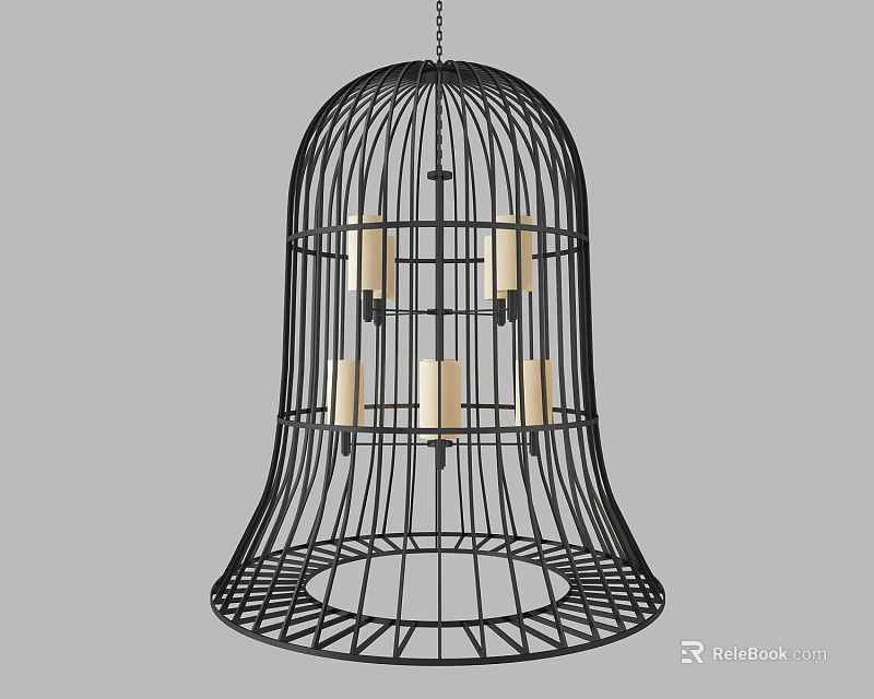 Black Metal Birdcage Shaped Chandelier With Modern Design And Candle Shaped Lights 3d model 