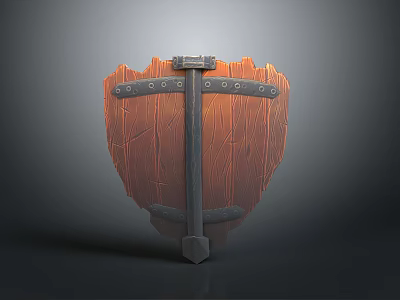 Vintage Wooden Shield With Metal Straps And Decorative Rivets Design 3d model
