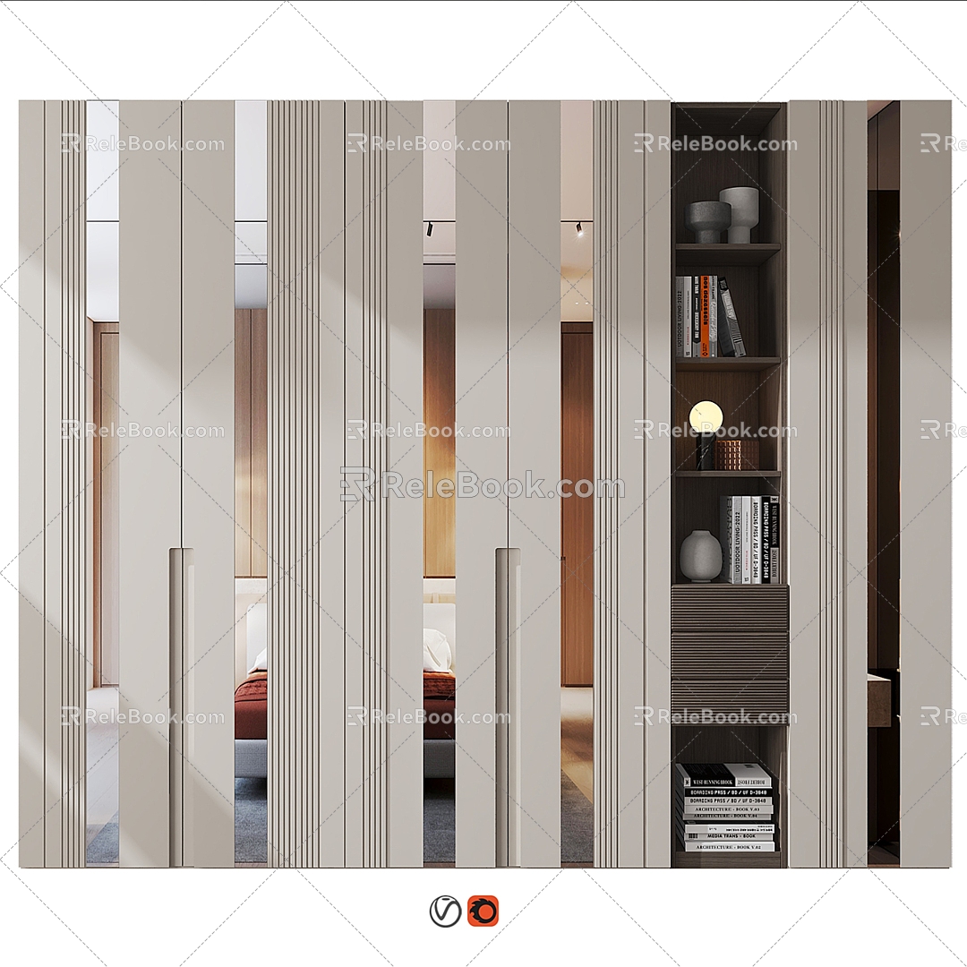 Furniture Solid Wood Bookcase Locker 3d model