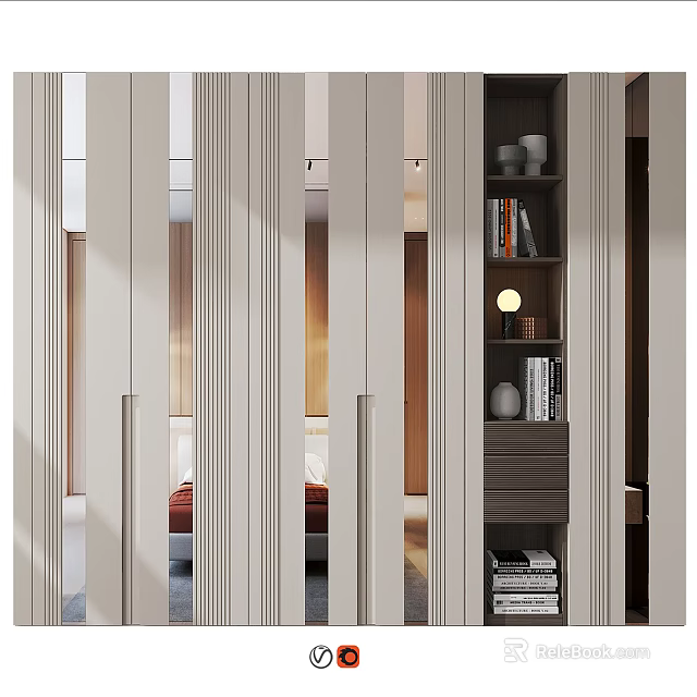 Modern Living Room Storage Shelf Unit With Books And Decorative Items 3d model 
