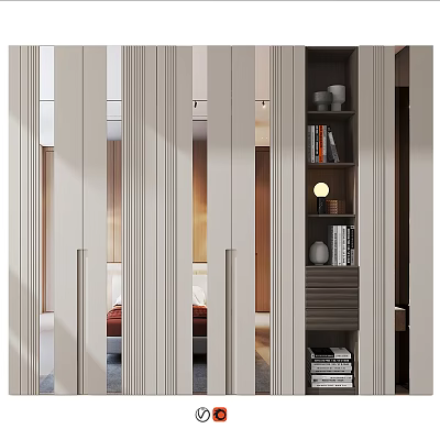 Modern Living Room Storage Shelf Unit With Books And Decorative Items 3d model