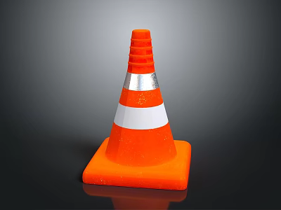 Orange Traffic Cone With White And Silver Reflective Stripes On Square Base 3d model