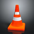 Orange Traffic Cone With White And Silver Reflective Stripes On Square Base