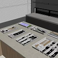 Organized Kitchen Cutlery Set With Divided Drawer Trays And Storage Compartments 3d model