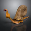 3D Cartoon Snail Model With Big Colorful Eyes Brown Spiral Shell And Orange Body
