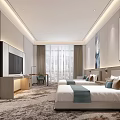 Modern Hotel Room Interior Design With Twin Beds Sofa TV Artwork And Rug