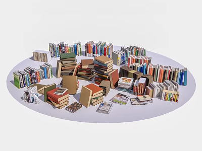 Diverse Books And Magazines In Various Colors Sizes And Stacked Piles 3d model