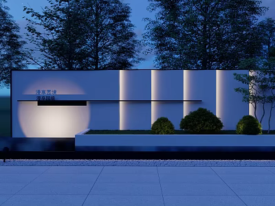 Modern Feature Wall With Illuminated Panels And Surrounding Greenery At Night 3d model
