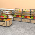 Sturdy Display Shelves in Supermarket Stocked with Fresh Fruits and Vegetables