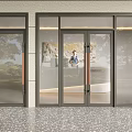 Modern Glass Double Doors With Metal Frame And Interior Reception Counter