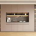 Modern Light Brown Sideboard With LED Lighting Glass Display Shelves And Storage