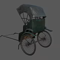 Vintage Old Fashioned Green Rickshaw With Canopy And Two Wheel Structure 3d model