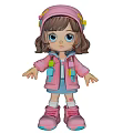 Cute Cartoon Doll With Pink Hat Brown Curly Hair Blue Eyes And Pink Outfit