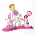 Colorful Candy Themed Window Display Decoration With Lollipops Star Shapes Lips Heart And Cupcake