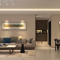 Modern Living and Dining Room Interior With Sofa Coffee Table TV And Decorative Painting