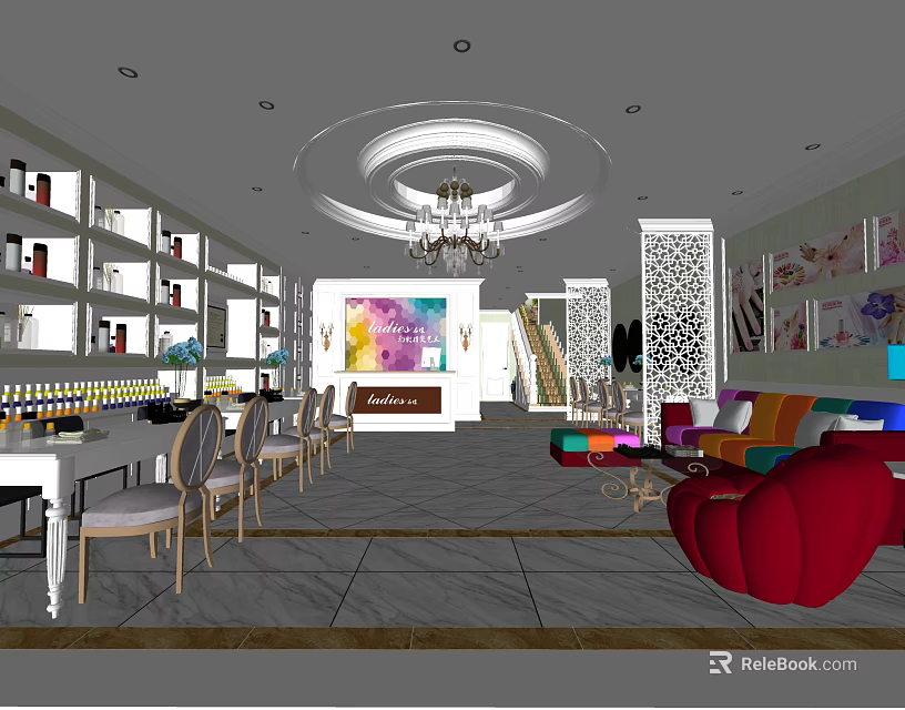 Luxurious Beauty and Hair Salon Interior With Comfortable Chairs Stylish Sofa and Elegant Chandelier 3d model 