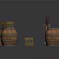 Rustic Wooden Storage Collection Featuring Barrels Crates Ladder And Metal Accents