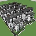 Modern Townhouses with Large Glass Windows Contemporary Roof Design and Landscaped Path Lighting