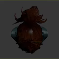 Game Film Character 3D Head Model with Red Hair Bun Hairstyle and Loose Strands