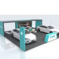 Nezha Auto Exhibition Booth With Two Cars Display And Design Elements 3d model
