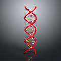 Red DNA Double Helix Structure With Colorful Molecular Components And Reflective Surface 3d model
