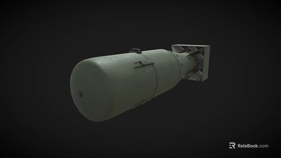 Cylindrical Green Military Metal Bomb With Mechanical Fuse And Connection Parts 3d model 