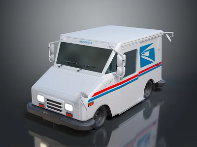 White Mail Truck With Blue Logo And Red Blue Stripes On Body 3d model