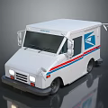White Mail Truck With Blue Logo And Red Blue Stripes On Body