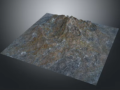 Modern 3D Terrain Model with Mountain Texture on Square Base and Natural Landscape 3d model