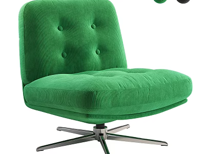 Green Corduroy Leisure Chair With Tufted Buttons And Metal Star Base Casters 3d model