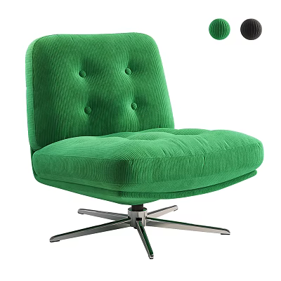 Green Corduroy Leisure Chair With Tufted Buttons And Metal Star Base Casters 3d model