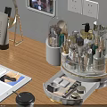 Perfume and Cosmetics Organizer with Makeup Brushes Skincare Products on Neat Desktop