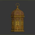 Golden Traditional Lantern With Intricate Carved Patterns And Dome Top Design