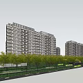 Modern High Rise Residential Buildings with Central Green Spaces and Surrounding Roads
